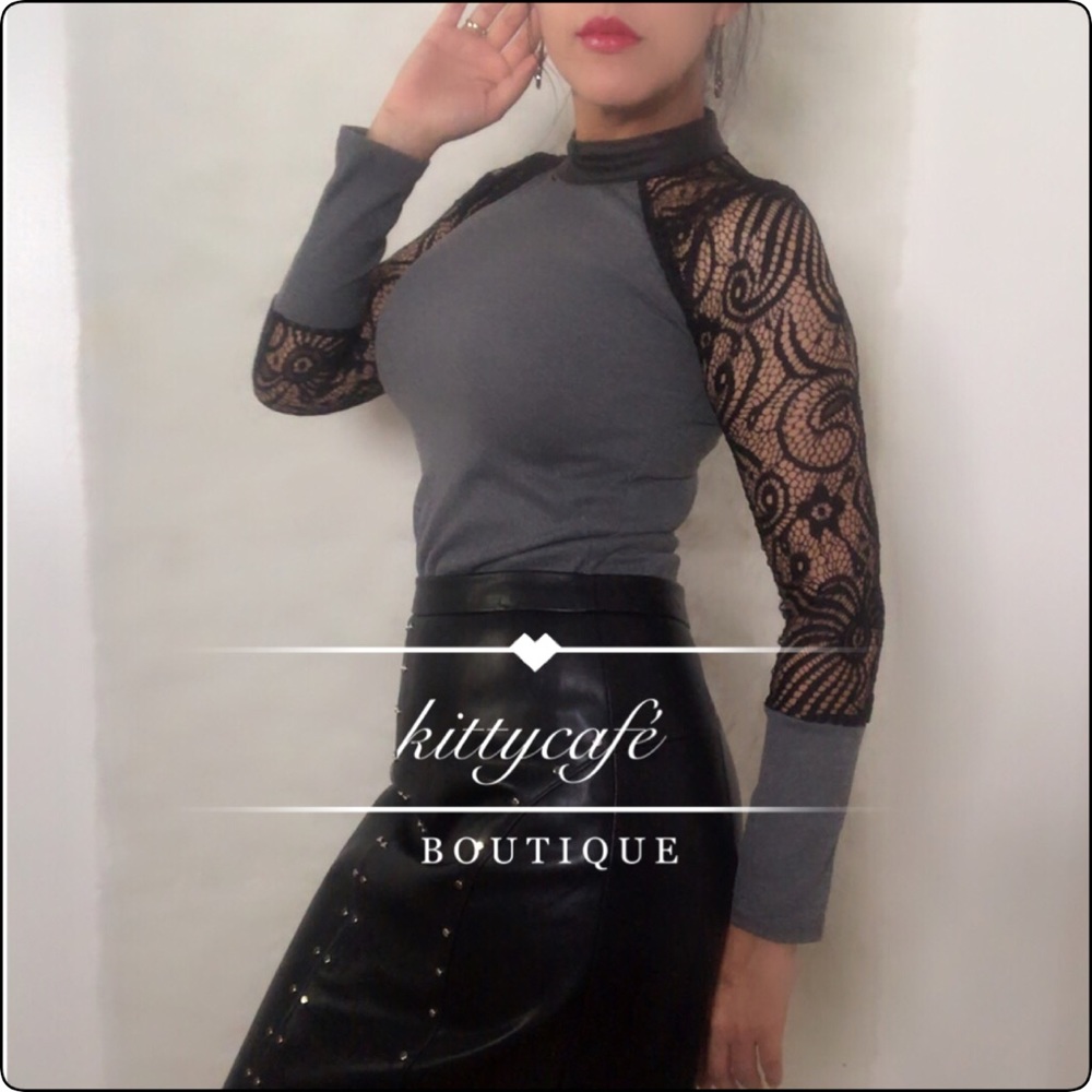 Leather and Lace Sleeved Top